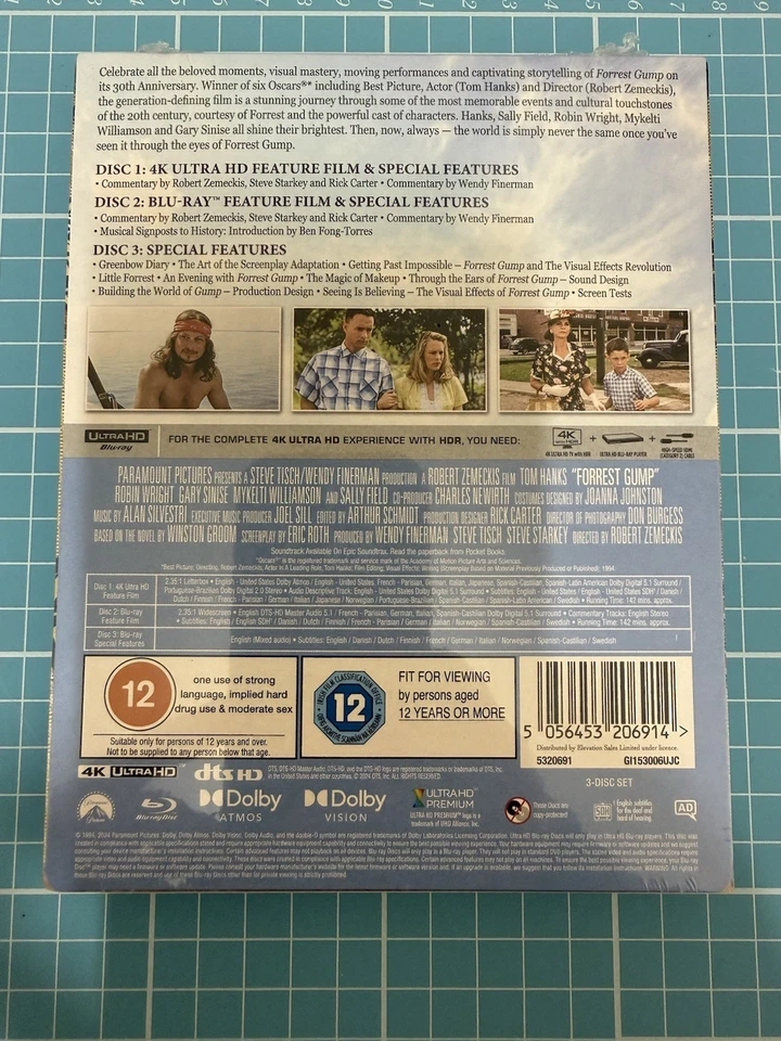 Brand New Factory Sealed, Forrest Gump (12) 1994 4K UHD+2 BR - Limited ED. Steel - Image 3 of 3