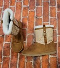 Michael Kors Girls Yancy Winter Boots Size 2 Faux Fur Logo Brown Cream Zip — photo 1