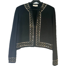 St. John Size S Black Knit Jacket Embellished Evening Blazer Luxury Designer EUC