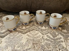 Set Department 56 Dickens Village Christmas Coffee Mugs Tea VTG Gold Trim Japan