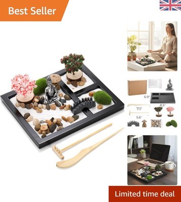 Japanisches Zen Garten Set, 21,5x17,5cm Mini Sand Tablett für Büro Meditation