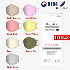 BLUNA Color KF94 Korean Face Mask Made in Korea Adults Large 10 Individual Packs