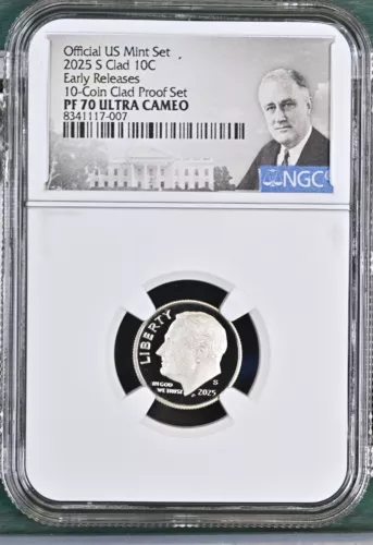 2025 S Clad Roosevelt Dime 10C 10-Coin Proof NGC PF70 Ultra Cameo Early Releases