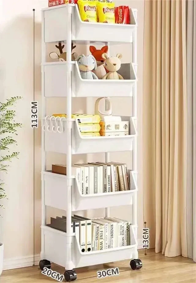 Storage Rack Portable Bookshelf Solid Wheels Room Kitchen Mobile Shelf Organizer