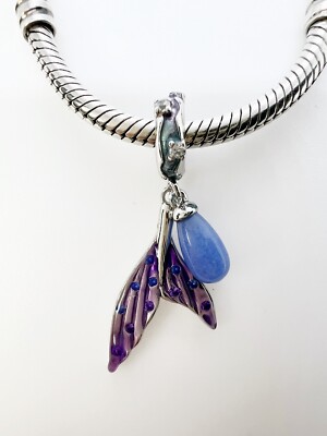 Meerjungfrau Schwanz Dangle Charm Anhänger Leuchtender Ozean Echt 925 Sterling Silber  