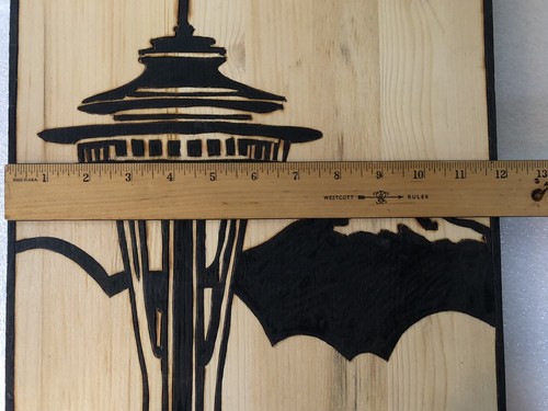 Wood Burned Wall Art Hanging Seattle Space Needle Pyrography Artist Signed 12x15 - Picture 10 of 11