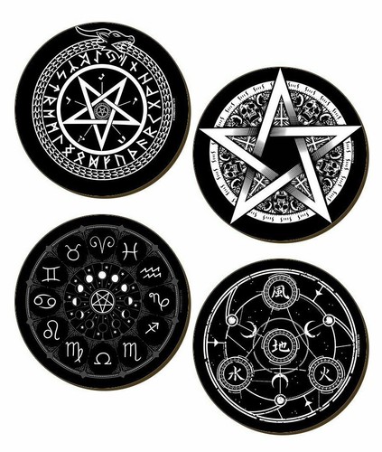 Pentagram 4 Piece Coaster Set, Occult, Evil Spirit, Gothic, Supernatural, Pagan - Picture 1 of 5