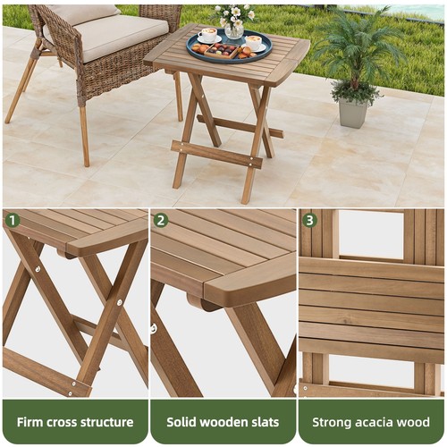 19.7" Outdoor Folding Rectangle Table, Weatherproof Wood Side Table - Picture 5 of 6