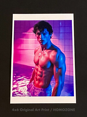 Vibrant Male Capture, Beefcake Flourish, 4x6 Glossy Print   Original Art