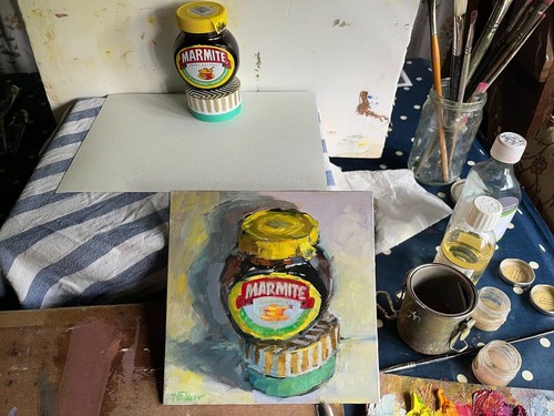 HELEN TARR ORIGINAL Marmite & Truffles truffle kitchen cook OIL CANVAS PAINTING - Picture 3 of 3