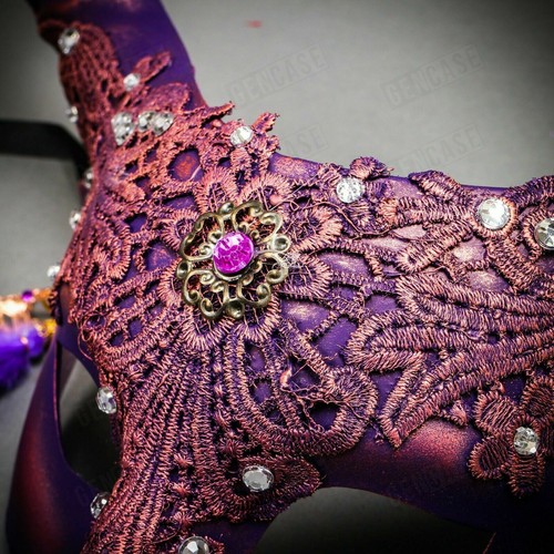 Mythical Purple Krampus Long Horns Halloween Venetian Women Masquerade Eye Mask - Picture 7 of 7