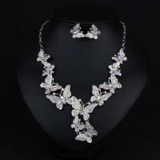 Women Diamonds Butterfly Necklace+Earring Party Dress Accessories Luxury Jewelry