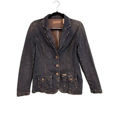 VINTAGE Levi Strauss Signature Blazer Jacket Women M Blue Jean Collared 3 Button