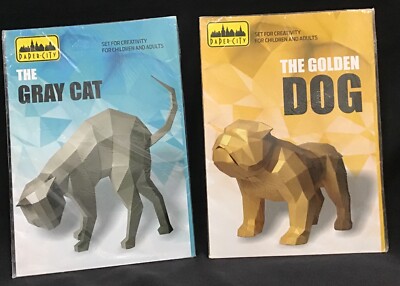 Create Your Own Paper City Three-Dimensional Gray Cat & Golden Dog Paper Models
