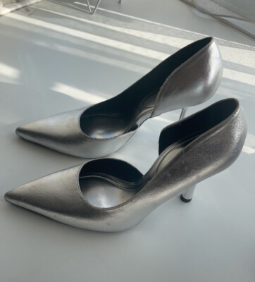 Zara Silver Grey pointed Asymmetrical heel UK UK