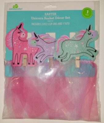 NEW Easter Basket Unicorn Basket Decoration Set 3 Felt Clip Ons & Basket Skirt