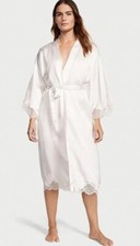 Victoria's Secret LUXE Satin Long Bridal Lace Trim Sleeve Kimono Robe 120 XS/S