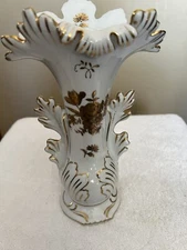 Vtg Dresden Style Porcelain Vase W/heavy Gold Gilding & Floral Rococo Revival