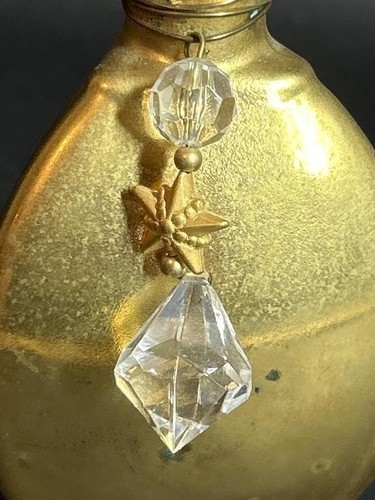 Vintage Triangular Painted Gold Tone Glass Perfume Bottle 100ml Bejeweled Decor - Picture 2 of 8