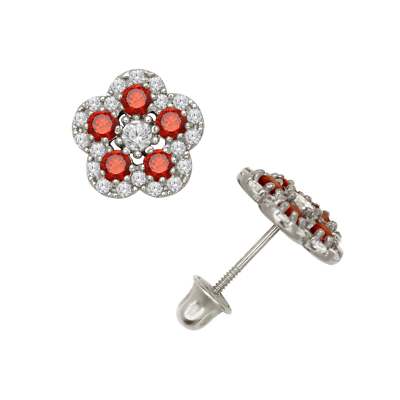 14K Yellow & White Gold Beautiful CZ Flower Earrings for Girls