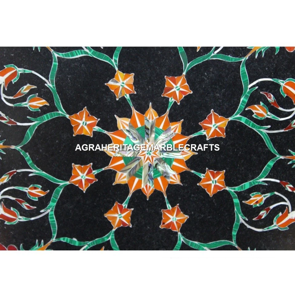 Azulejo de mármol negro de 12" con incrustación Hakik mosaico floral trabajo pasillo decoración E106 Foto 3 de 4