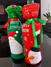 3 Red & 3 Green Wine Bottle Cover Bags Snowman Santa Claus Sequins Xmas Bag Gift