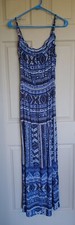 Gap Boho Smocked Maxi Dress - Blue/Brown - Size SMALL 