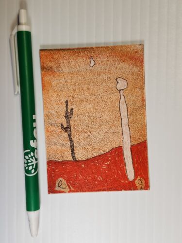 e9Art ACEO man in desert outsider art brut naive - Picture 3 of 3