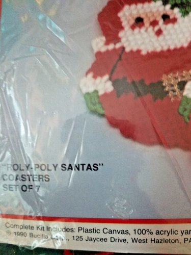 Bucilla "Roly-Poly Santas" Coasters Plastic Canvas Kit, Brand New! - Picture 4 of 5