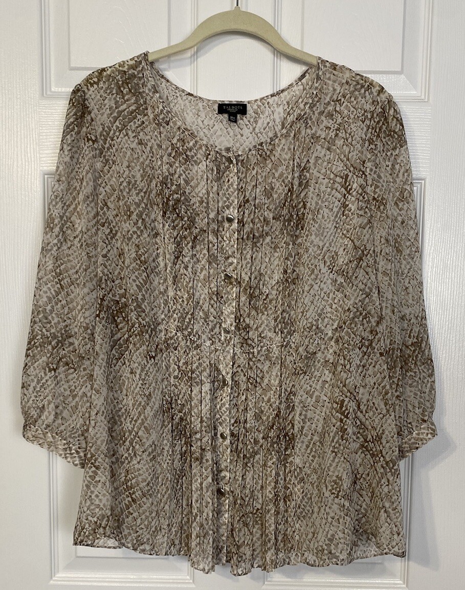 Talbots Blouse Plus 18W Brown Python Print Pin-Tu… - image 1