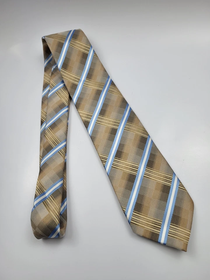 Галстук мужской John Ashford из полиэстера коричневый золотистый сине-белый 57 x 3,1/8 - Изображение 2 из 4