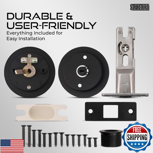Premium Black Pocket Door Hardware - Round Pocket Door Lock - Ergonomic Matte - 第 3/5 張圖片