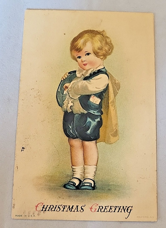 1925 Divided Christmas Postcard Art Deco Little Boy Carrying Christmas Letters