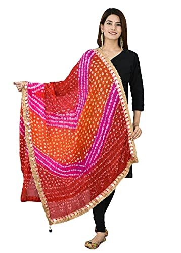 Polka donna Jaipuri Rajasthan arte seta punti stampati Bandhani Bandhej Dupatta - Foto 1 di 9