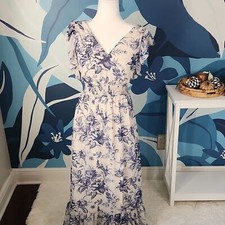 Express Printed V-Neck Ruffle Maxi Dress Size XS