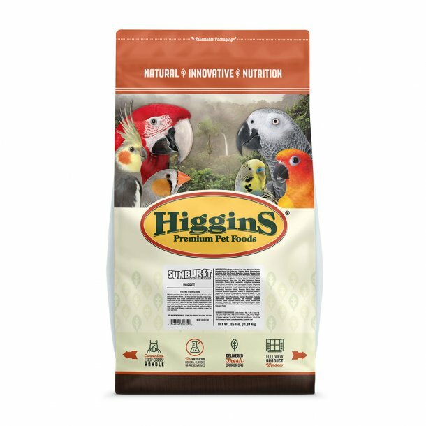 Higgins sunburst parrot food diet seed mix fruit nuts African cockatoo 