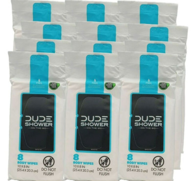 DUDE Wipes - On-The-Go Shower Wipes - 12 Pack 96 Wipes - Unscented Extra-Large