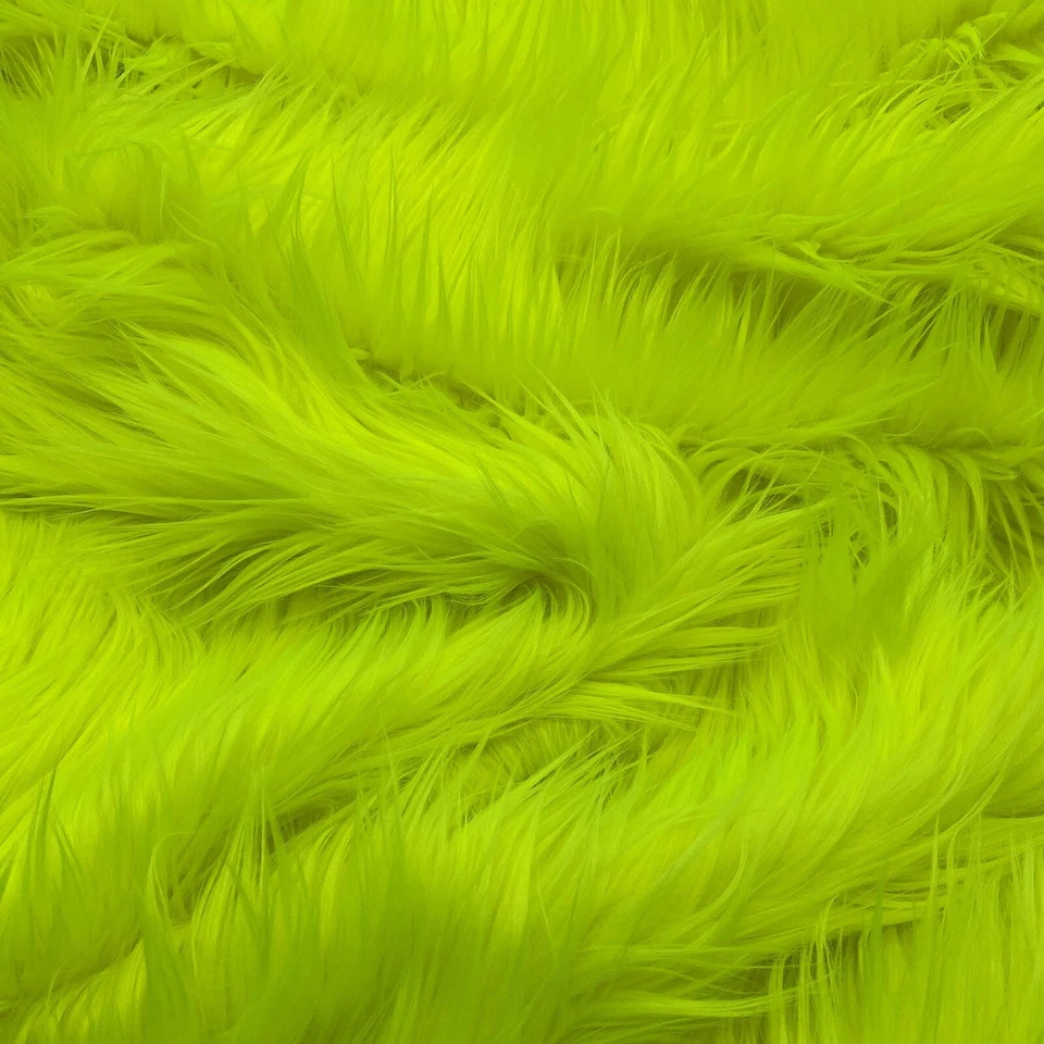 Neon Yellow Mohair Shaggy Faux Fur Fabric By The Yard ( Long Pile ) 60" Wide - Image 2 of 3
