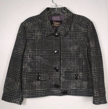 Seven For All Mankind Womens Moto Jacket Crop Black Plaid Houndstooth Sz L Large