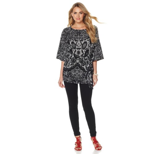 N Natori Printed Knit Textured Caftan Top with Belt 480299-J (M & 1X) - Picture 3 of 5