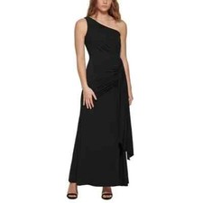 Vince Camuto Women's Ruched One-Shoulder Gown, Black, Size 10