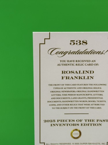 2025 Pieces Of The Past Inventors Edition #538 Rosalind Franklin Authentic Relic - Picture 11 of 15