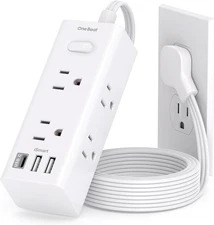 3Ft Extension Cord with Multiple Outlets, Flat Plug Power Strip 3FT, White 