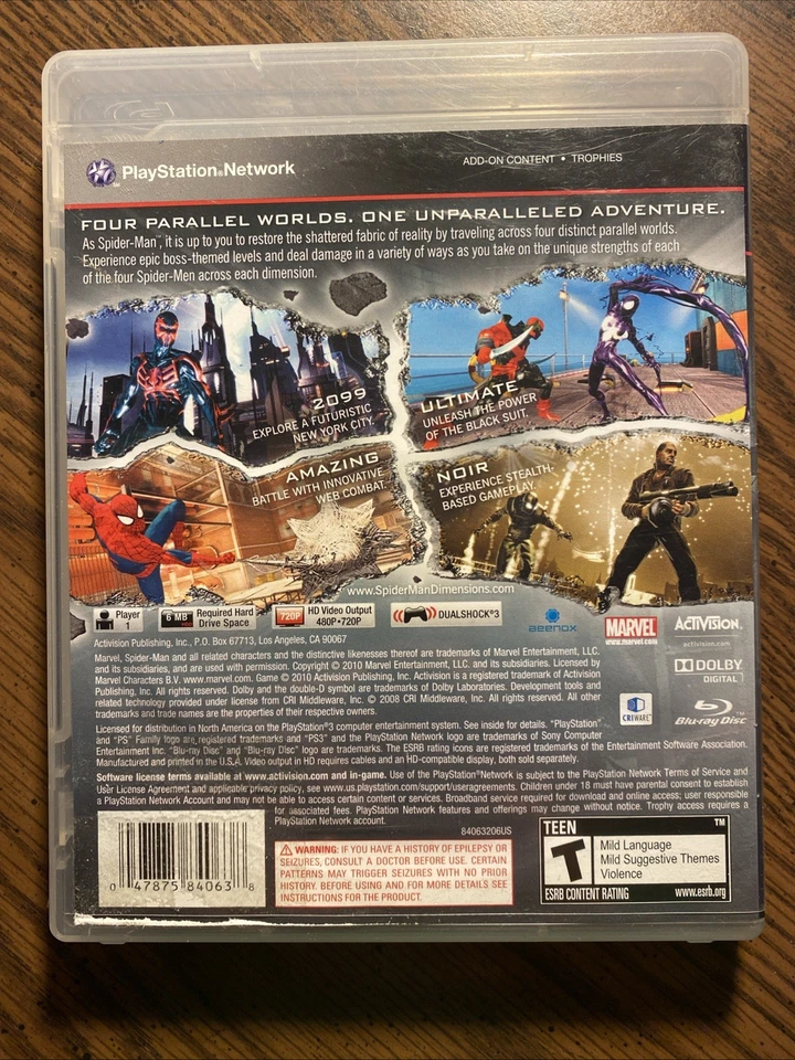 Spider-Man: Shattered Dimensions (Sony PlayStation 3, 2010) CIB, Tested - Image 2 of 4