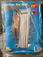Vintage Suntan Air Mat Inflatable Pool Floats Mattress Vinyl Silver 72 x 27"