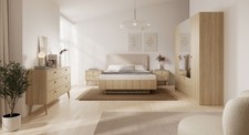 Luxury Bedroom Furniture Set 4 Door Wardrobe with Mirror Bed Ottoman Storage