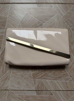 Archive Jil Sander Parfums Beige Patent Envelope Clutch Cosmetic Bag Gold Accent