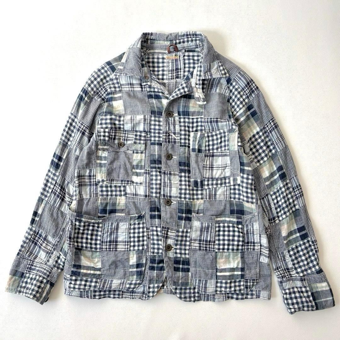 KAPITAL Patchwork Cotton Jacket Raglan Sleeve Blu… - image 1