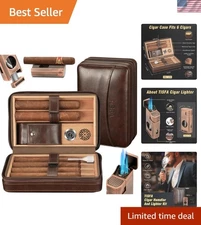 Cigar Humidor, Leather Cigar Case with Cigar Lighter, Cigar Cutter V Cut, Cig...