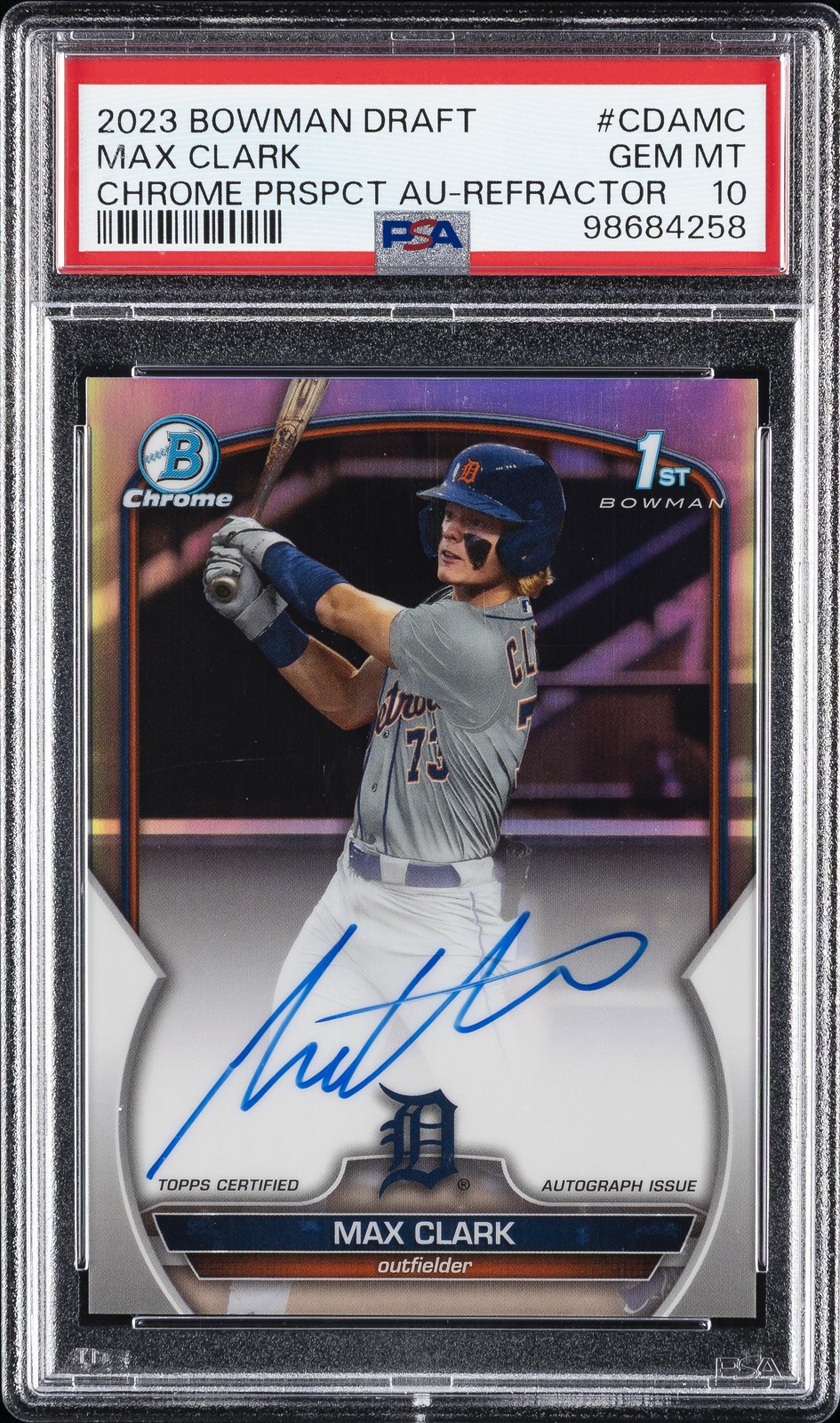 2023 BOWMAN DRAFT CHROME PRSPCT AUTO REFRACTOR #CDAMC MAX CLARK 18/499 PSA 10